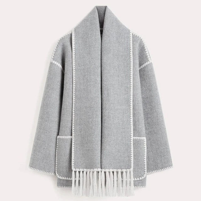 Oversized-Damenjacke mit dekorativem Schal-Element