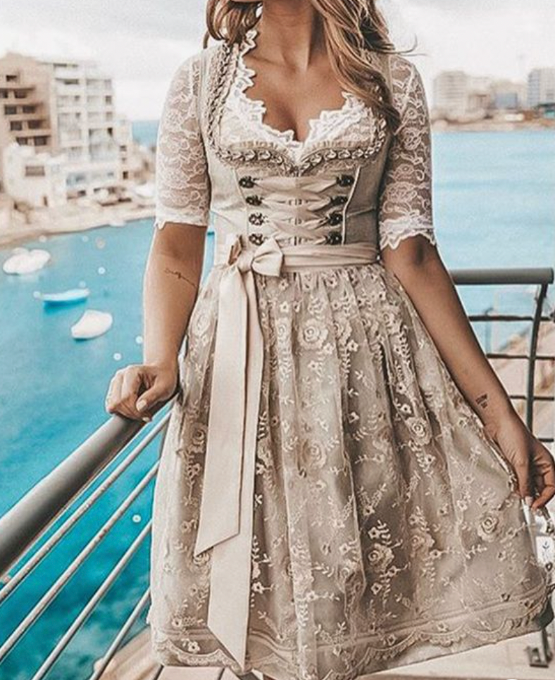 Women's Dirndl Set with Lace and Apron 