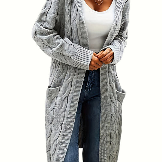 Open-knit cardigan with pockets in a solid color for women