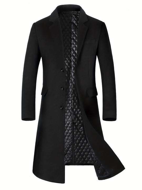 Long coat with lapel collar and button placket for men