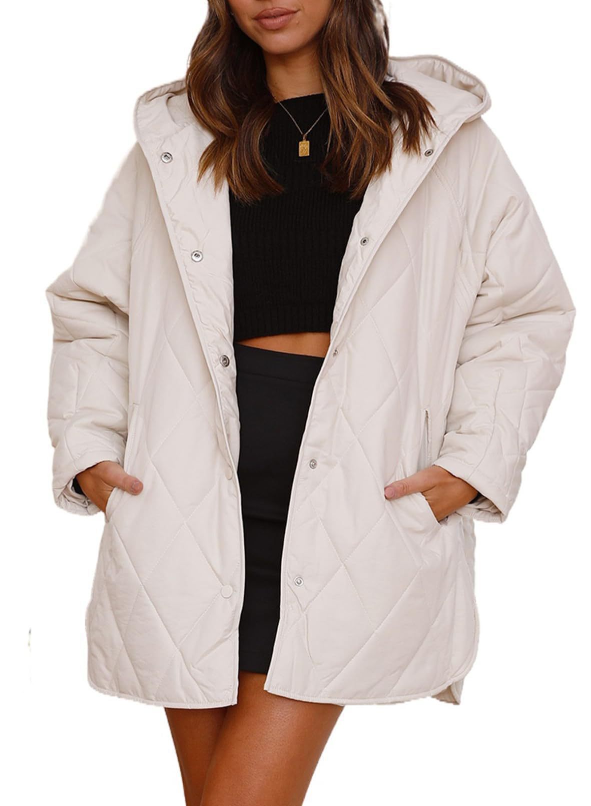 Damen Steppjacke Mit Kapuze Und Fronttaschen