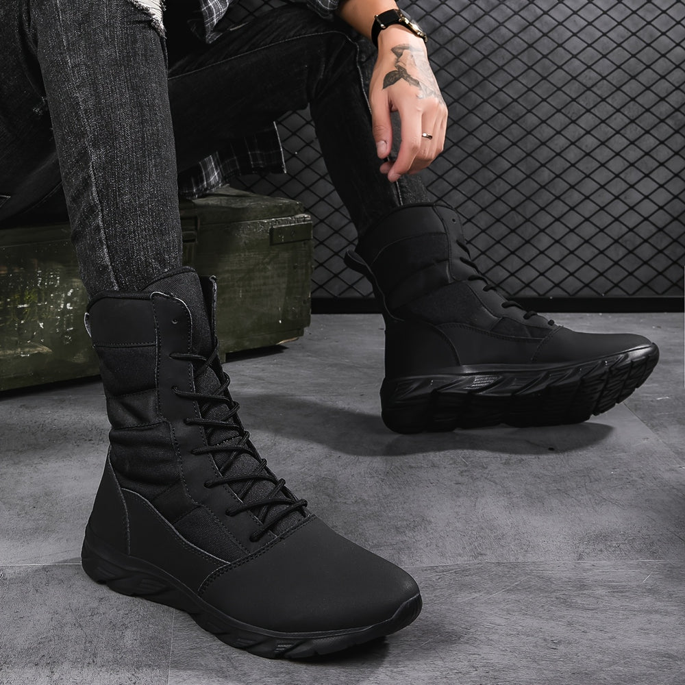 Lace-up boots with a high shaft and profiled sole for men