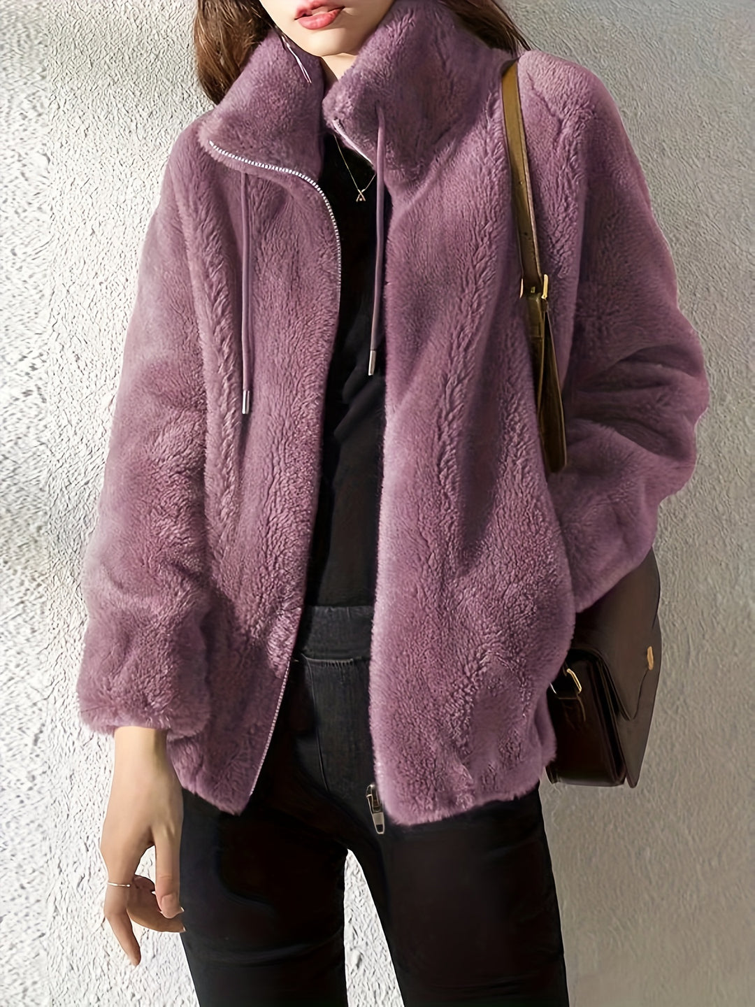 Teddy coat with zipper and drawstring for women