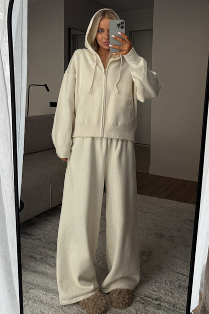Damen Strickset Mit Kapuzenoberteil Und Weiter Hose