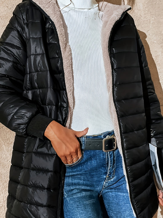 Women's midi quilted coat with fleece lining