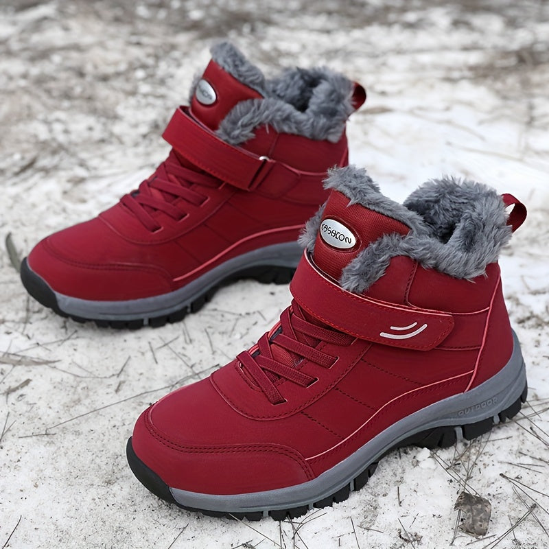 Lined outdoor winter boots with Velcro closure for women
