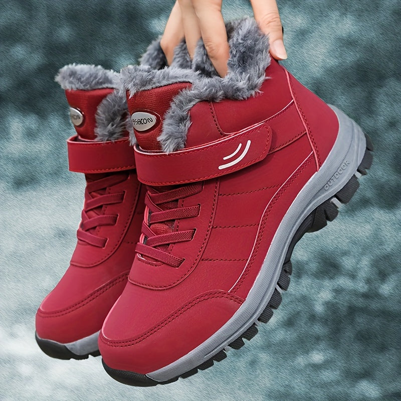 Lined outdoor winter boots with Velcro closure for women