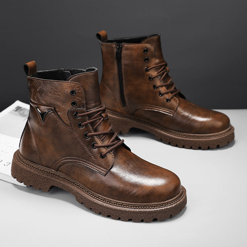 Lace-up boots with zipper and profiled sole for men