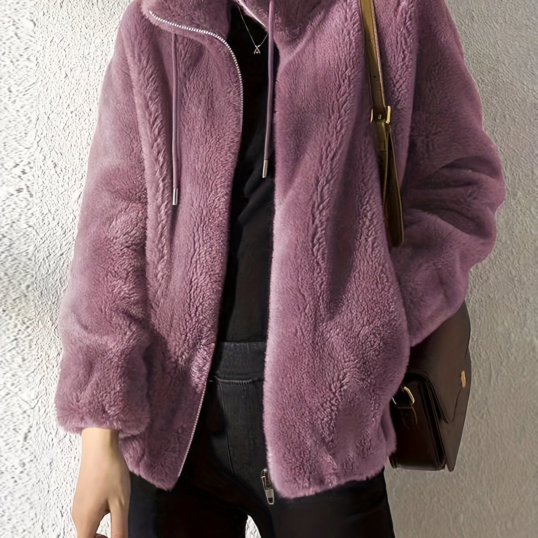 Teddy coat with zipper and drawstring for women