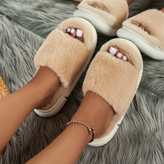 Plush slippers in a single-band design for women
