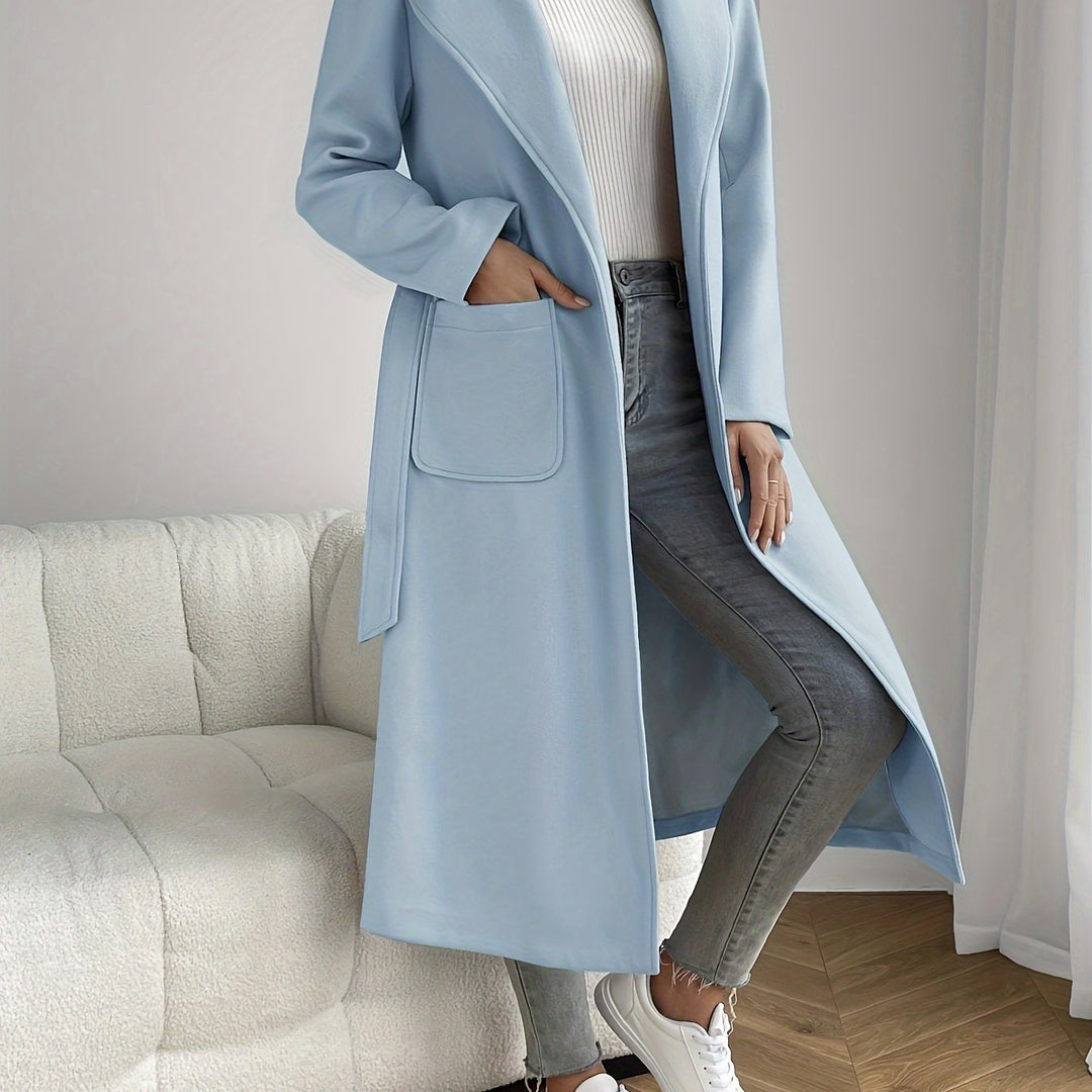 Trench coat with belt and pockets for women
