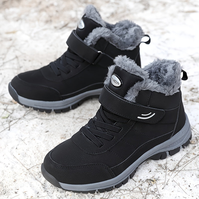 Lined outdoor winter boots with Velcro closure for women