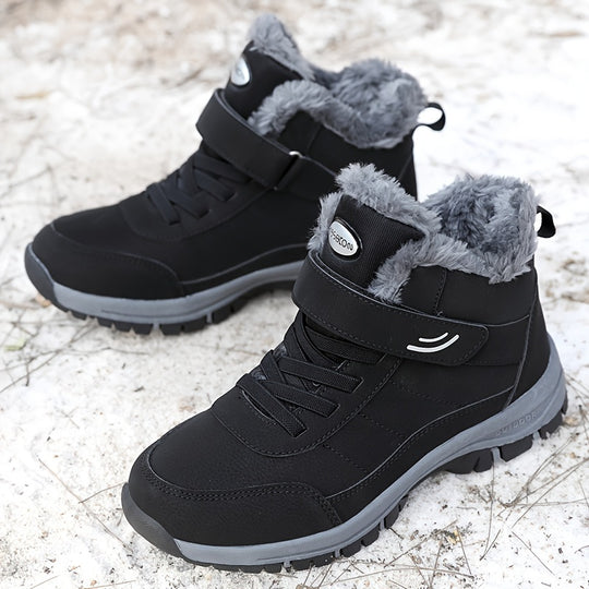 Lined outdoor winter boots with Velcro closure for women