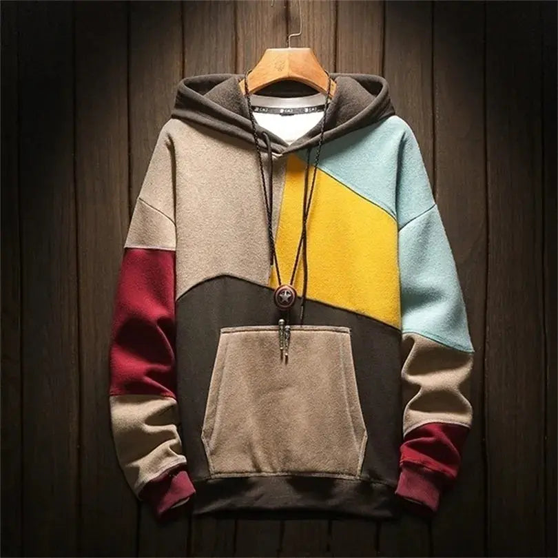 Men's Hoodie with Color Block Design and Hood