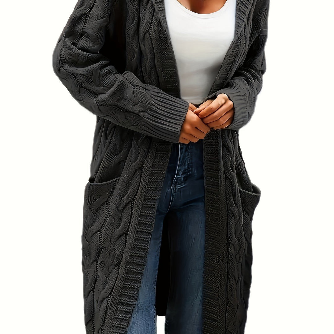 Open-knit cardigan with pockets in a solid color for women