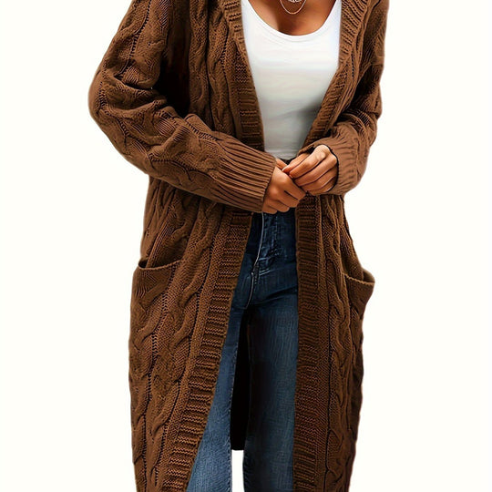 Open-knit cardigan with pockets in a solid color for women