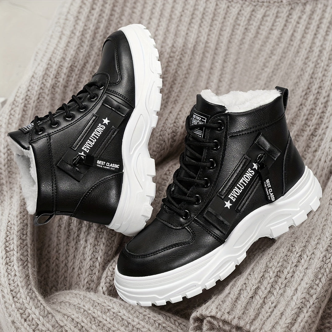 Lined high-top winter boots with profiled sole for women