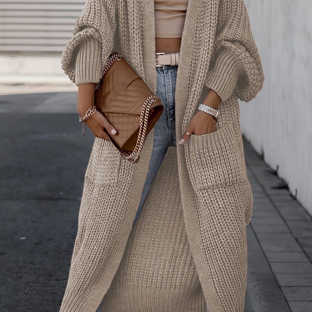 Ribbed knit cardigan with deep V-neck for women