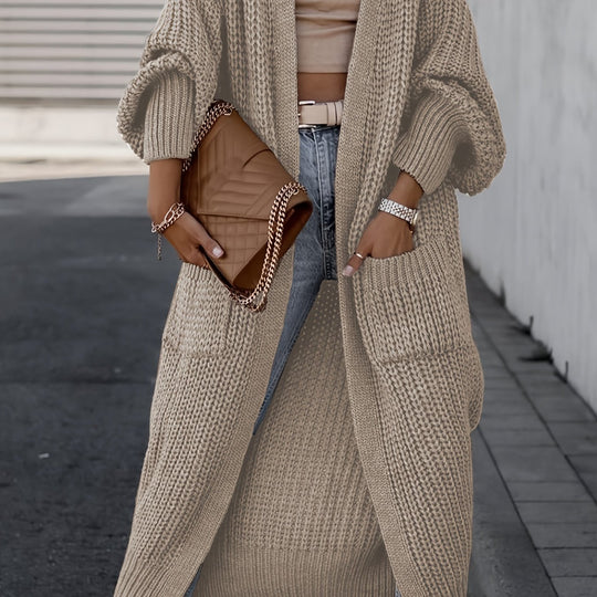 Ribbed knit cardigan with deep V-neck for women