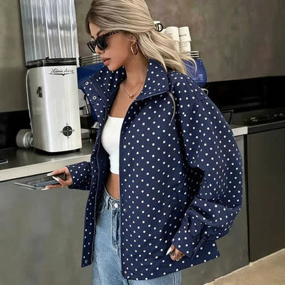Damen Kurzjacke Aus Gewebtem Stoff Mit Punktemuster