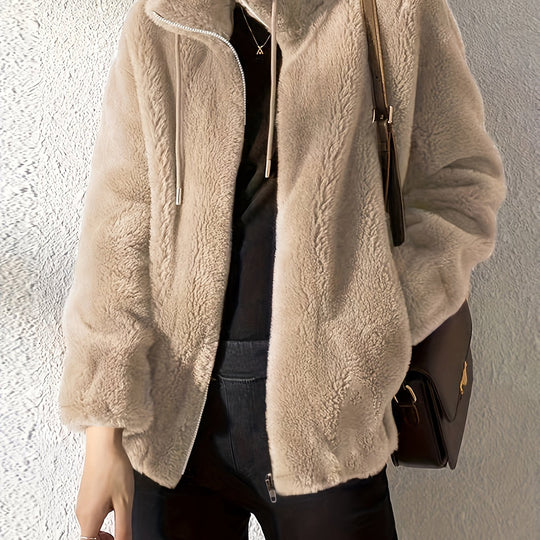 Teddy coat with zipper and drawstring for women