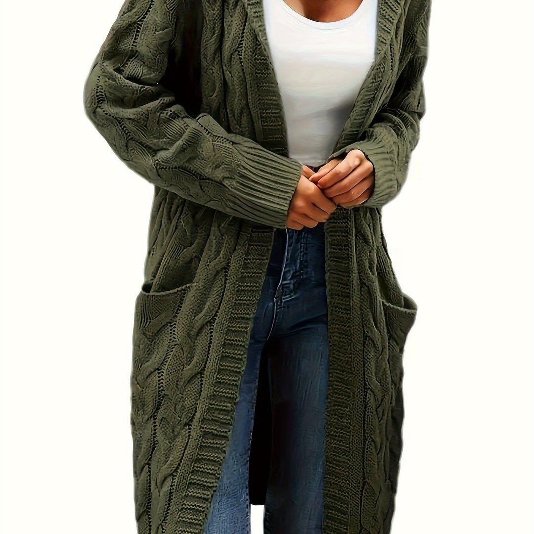 Open-knit cardigan with pockets in a solid color for women