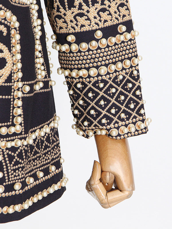 Women's blazer with pearl embellishment and V-neck