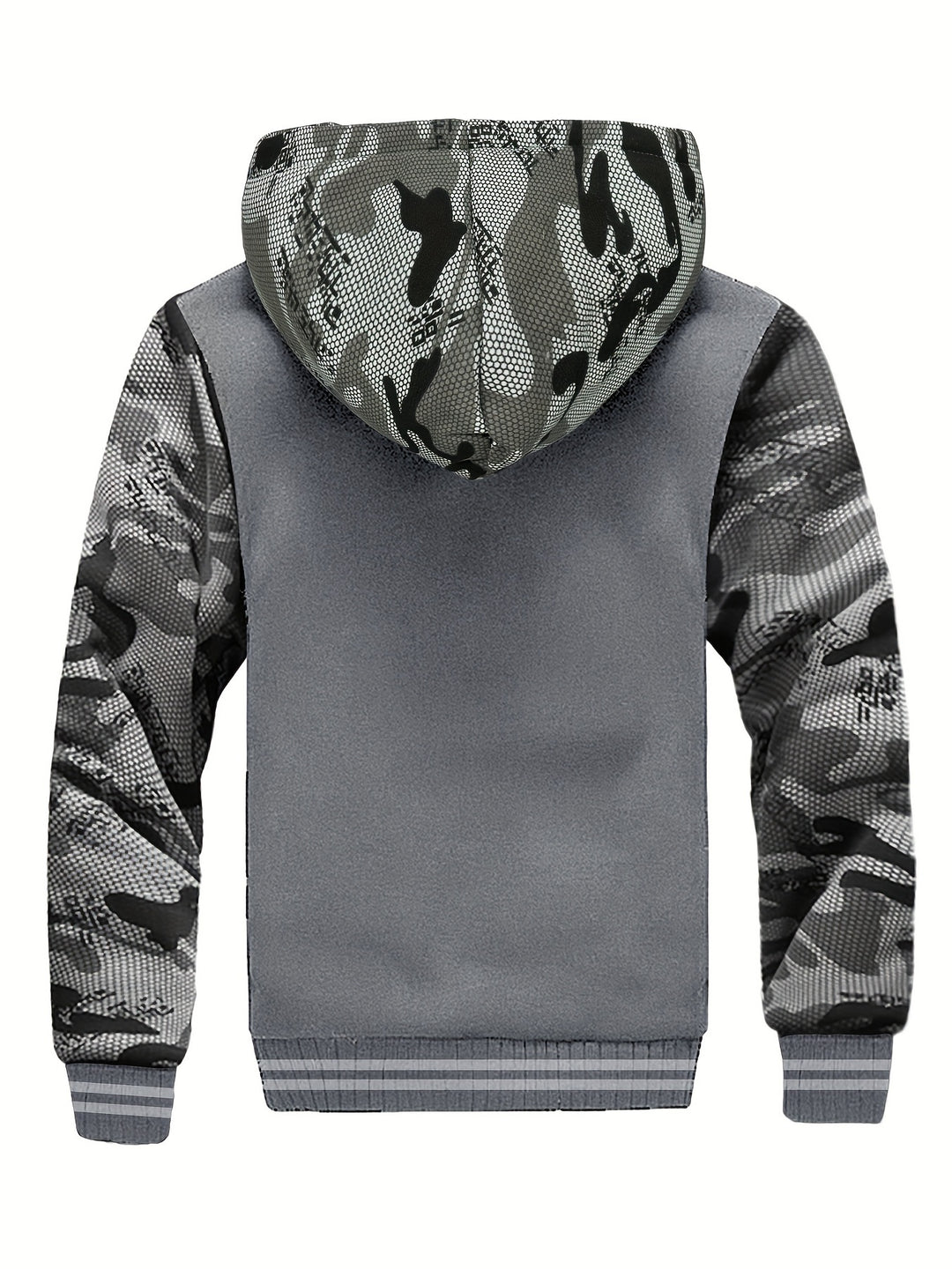 Warm camouflage fleece jacket with hood for men