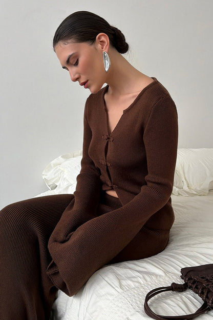 Damen Strickset Mit Maxirock Und Trompetenärmeln
