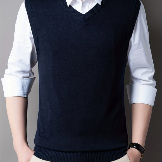 Sleeveless V-neck knit sweater for men