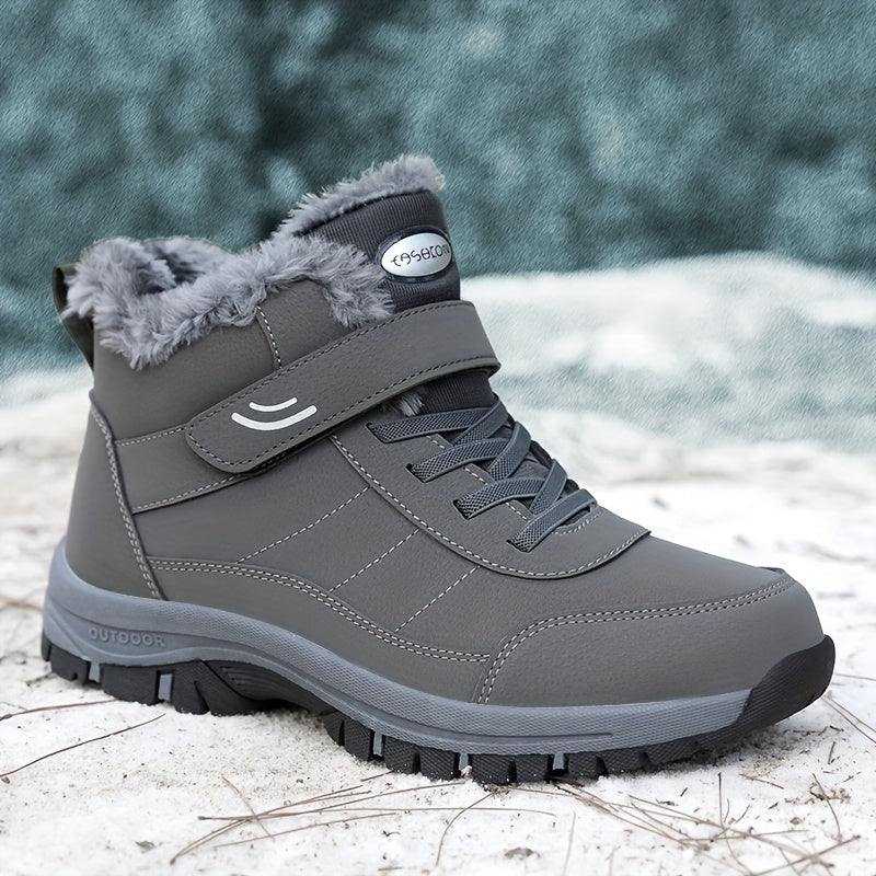 Lined outdoor winter boots with Velcro closure for women