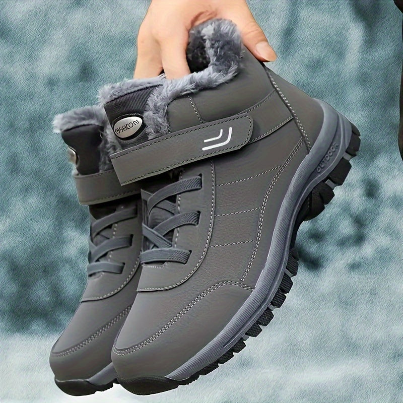 Lined outdoor winter boots with Velcro closure for women