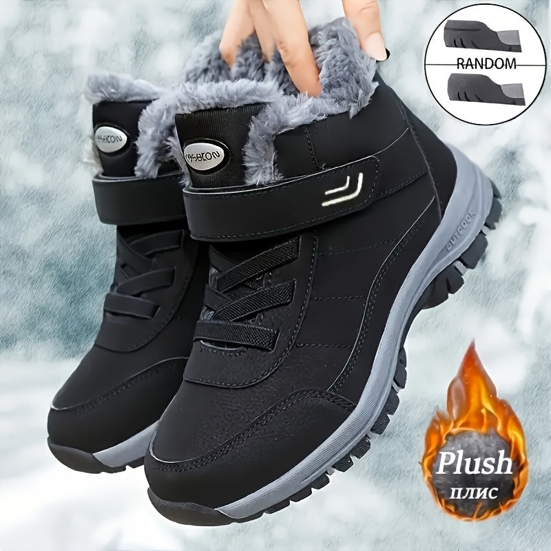 Lined outdoor winter boots with Velcro closure for women