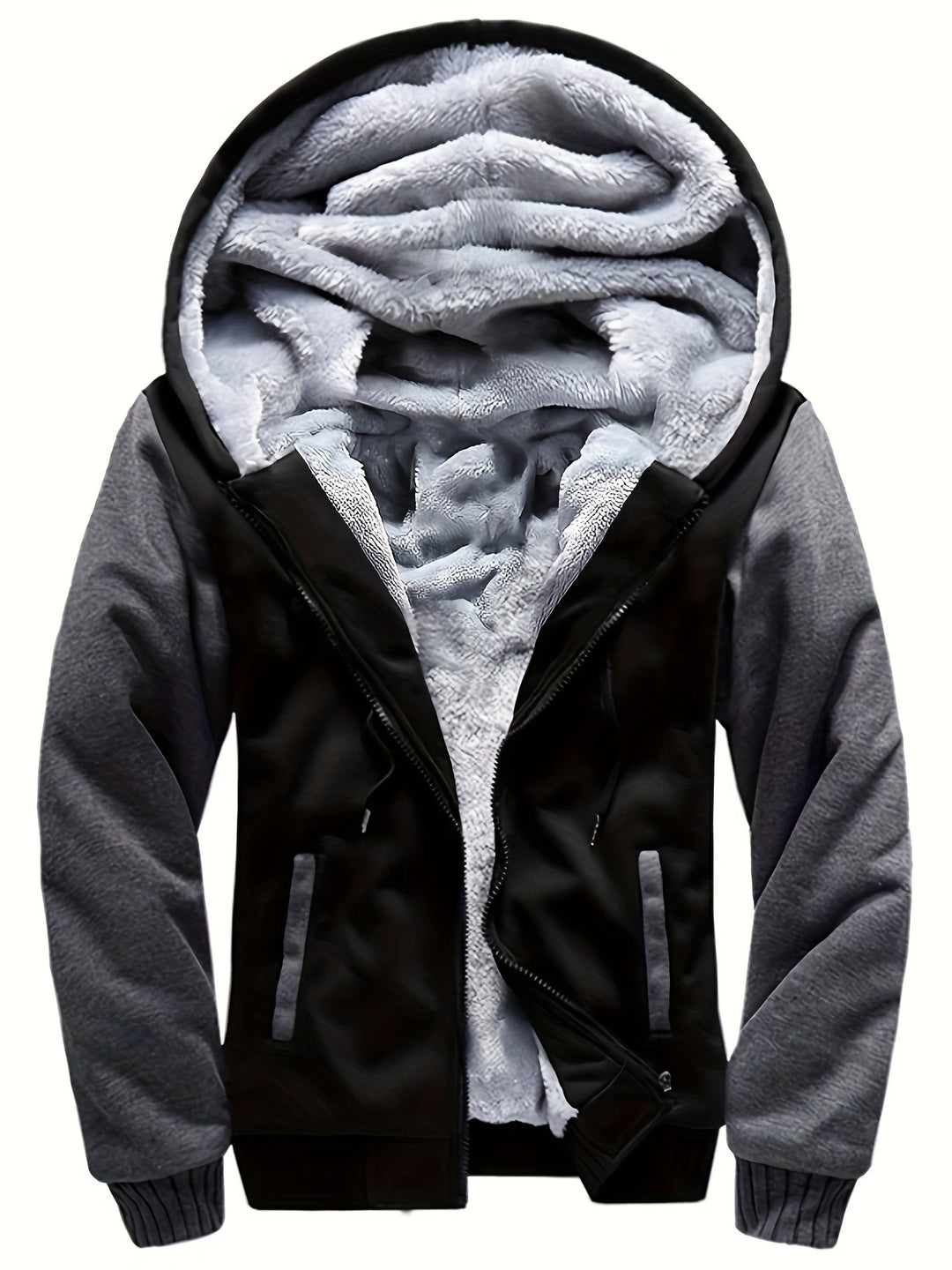Warm camouflage fleece jacket with hood for men