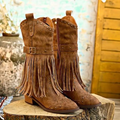 Damenstiefel Mit Quasten Und Blockabsatz