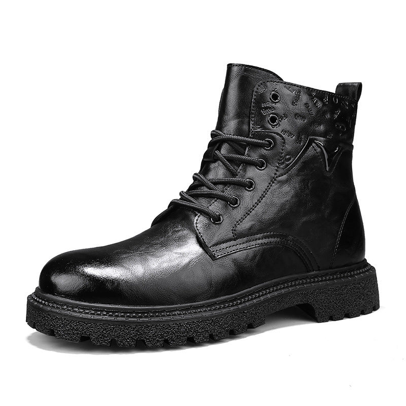 Lace-up boots with zipper and profiled sole for men