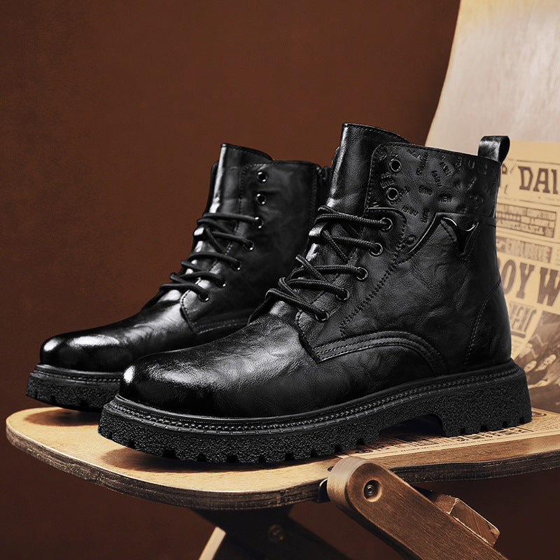 Lace-up boots with zipper and profiled sole for men