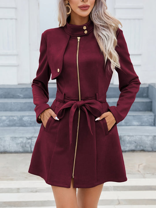 Mid-length trench coat with lapel collar for women