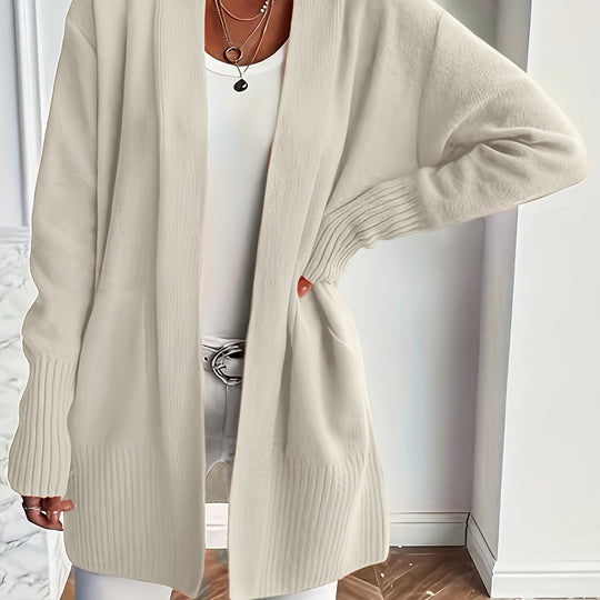 Long knitted cardigan with V-neck for women