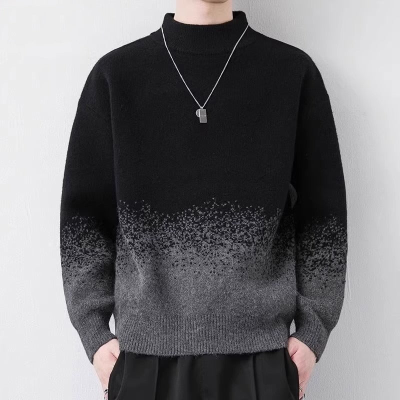 Herrenpullover aus grobem Strick mit modernem Farbverlauf und langen Ärmeln