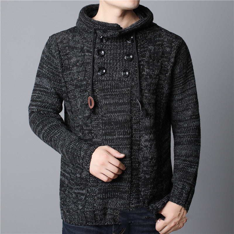 Herren-Kapuzenpullover mit großzügiger Kapuze und markanter Strickstruktur