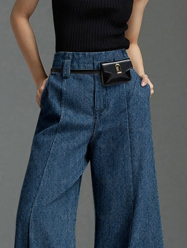 Women's wide-leg jeans with front slit 