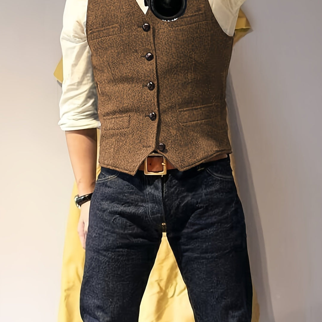 Vintage tweed western-style vest for men