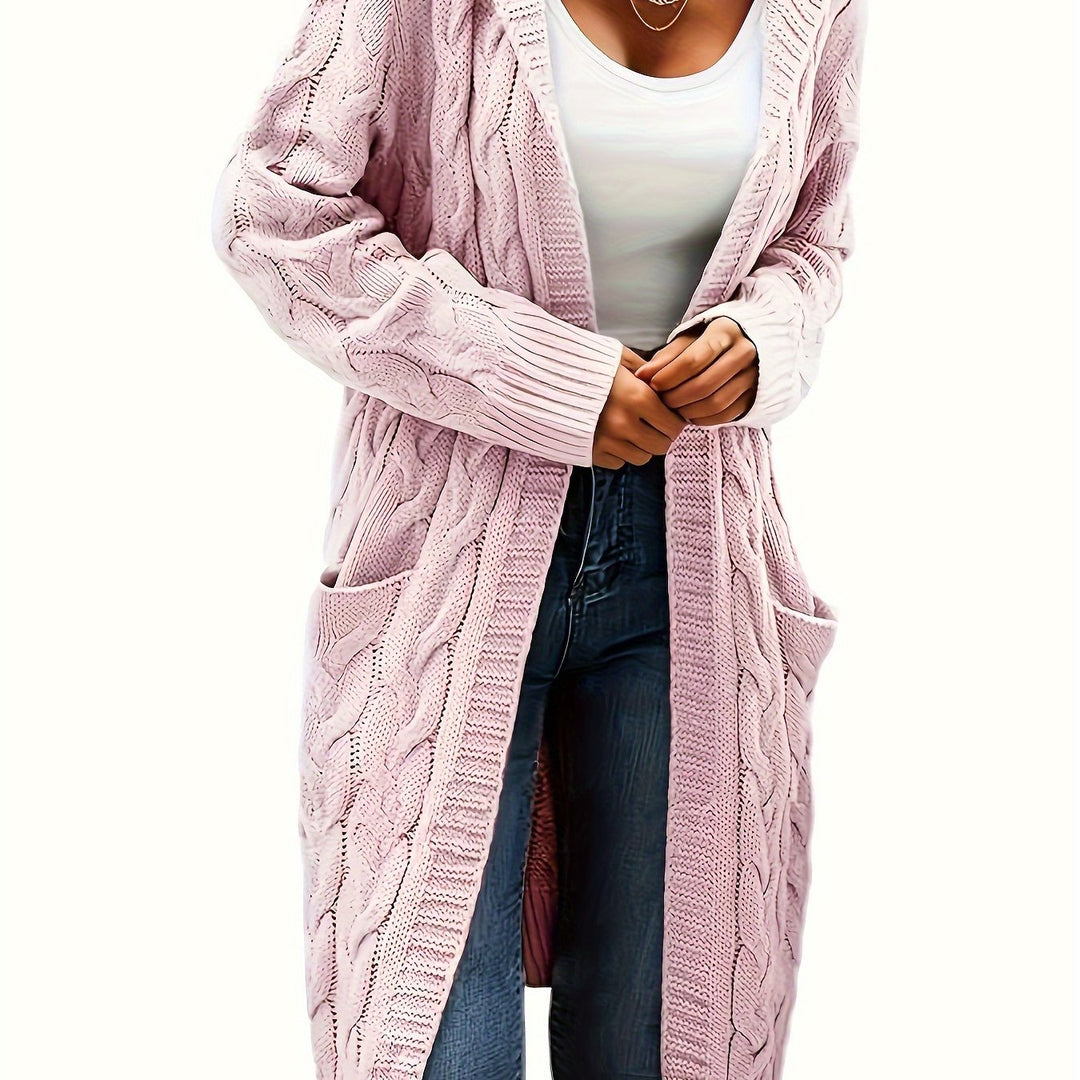 Open-knit cardigan with pockets in a solid color for women