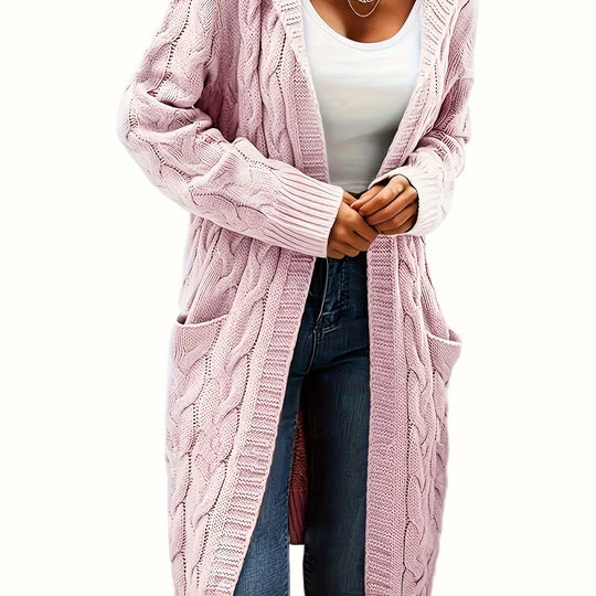 Open-knit cardigan with pockets in a solid color for women