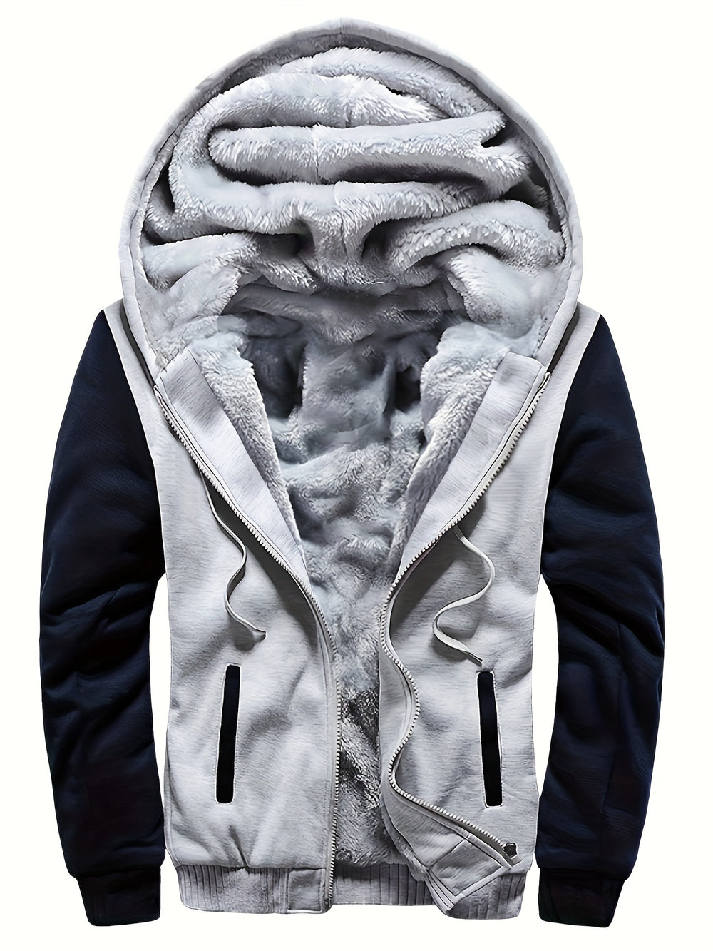 Warm camouflage fleece jacket with hood for men