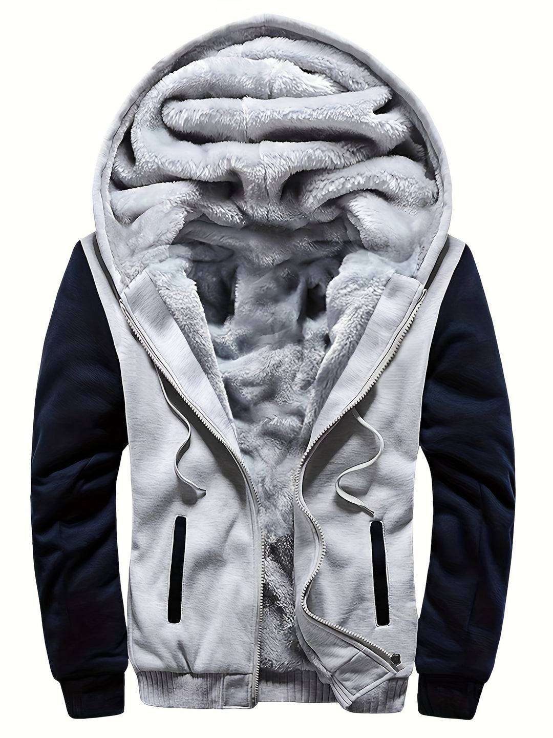 Warm camouflage fleece jacket with hood for men