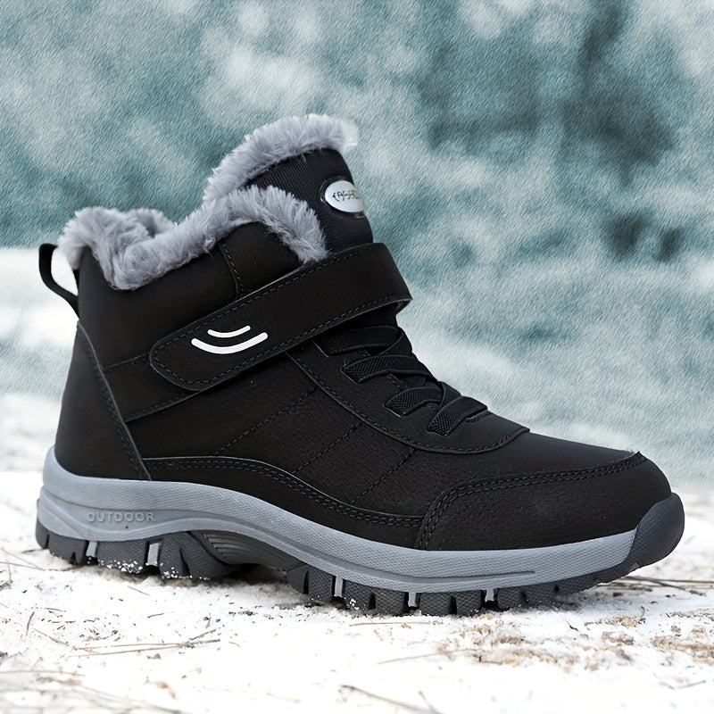 Lined outdoor winter boots with Velcro closure for women