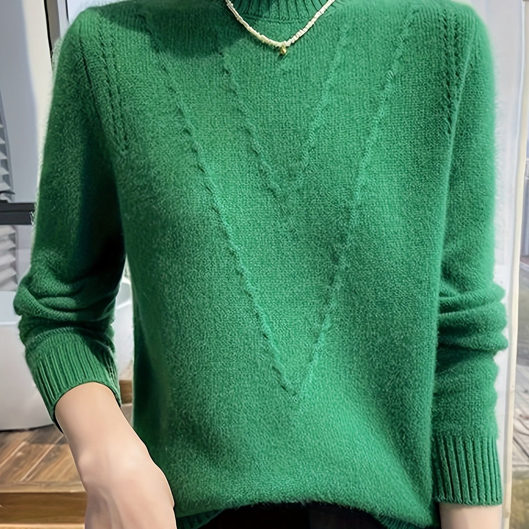 Women's knitted sweater with stand-up collar and textured pattern