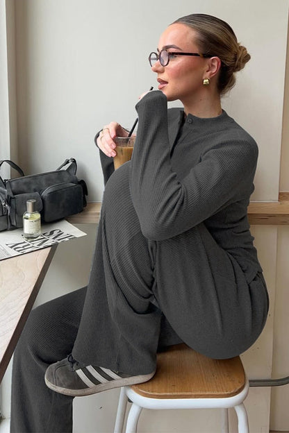 Damen Rippstrick Set Mit Stehkragen Und Hose